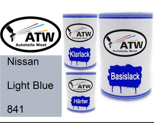 Nissan, Light Blue, 841: 500ml Lackdose + 500ml Klarlack + 250ml Härter - Set, von ATW Autoteile West.